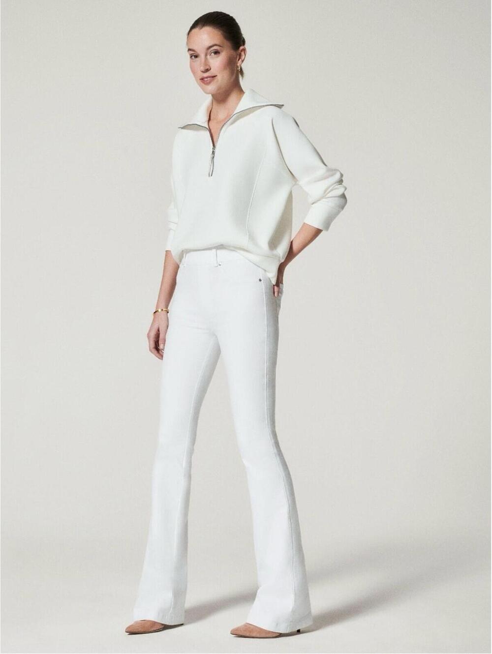 SPANX White Pull-On Flare Jeans | Large| High-Rise Shaping Denim